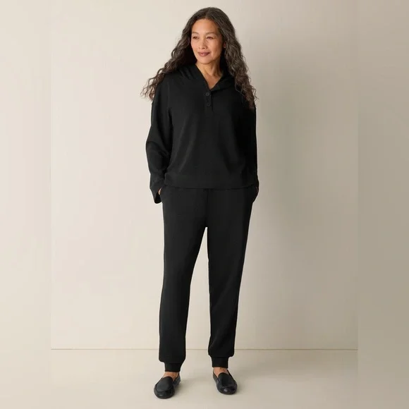 NWT EILEEN FISHER Waffle Cotton Blend Doubleknit Hooded Top - Picture 2 of 10